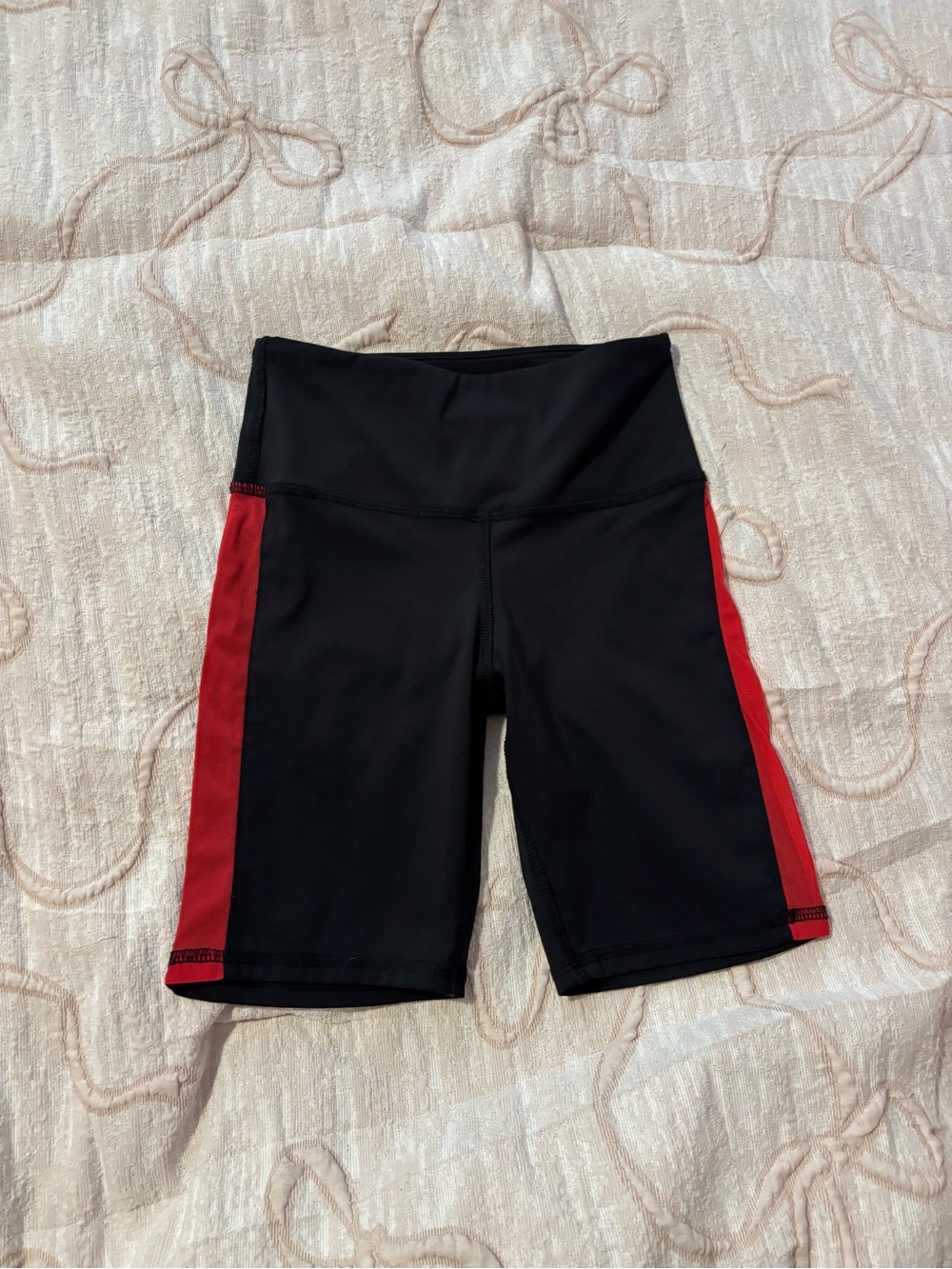 High-Rise Black Bike Shorts with Red Side Panels Tiger Friday